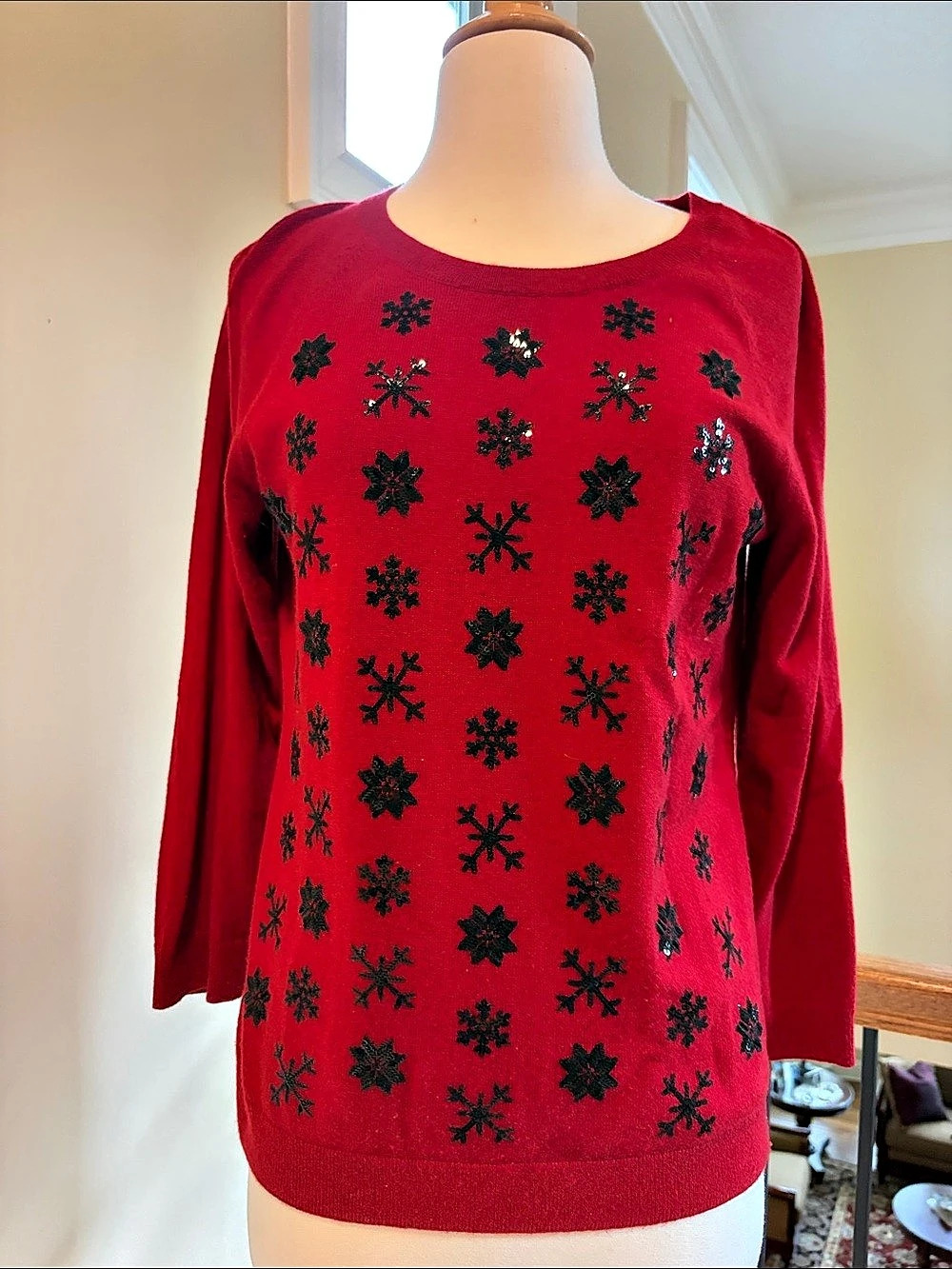 Women's Red & Black Snowflake Sweater